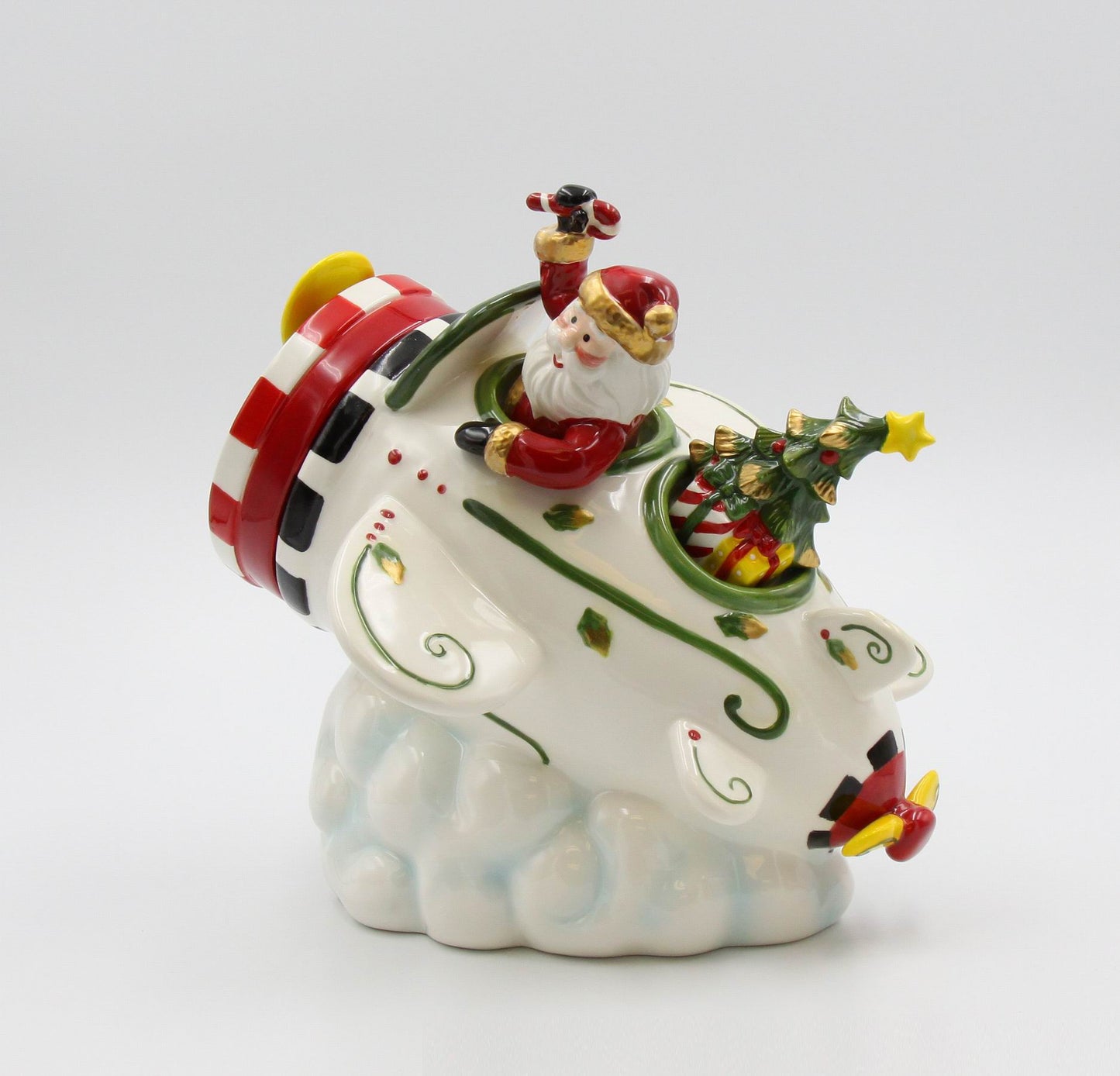 Ceramic Santa With Airplane Cookie Jar Home Décor Gift for Pilot Gift for Her Gift for Mom Kitchen Décor Christmas