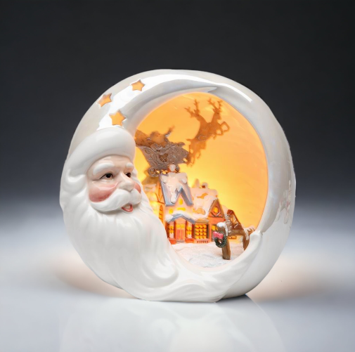 Ceramic Santa With Christmas House Night Light Home Décor Gift for Her Gift for Mom Kitchen Décor Christmas Décor