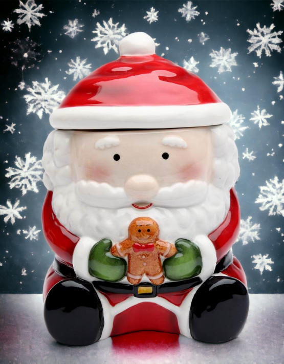 Ceramic Santa With Gingerbread Man Candy Jar Home Décor Gift for Her Gift for Mom Kitchen Décor Christmas Décor