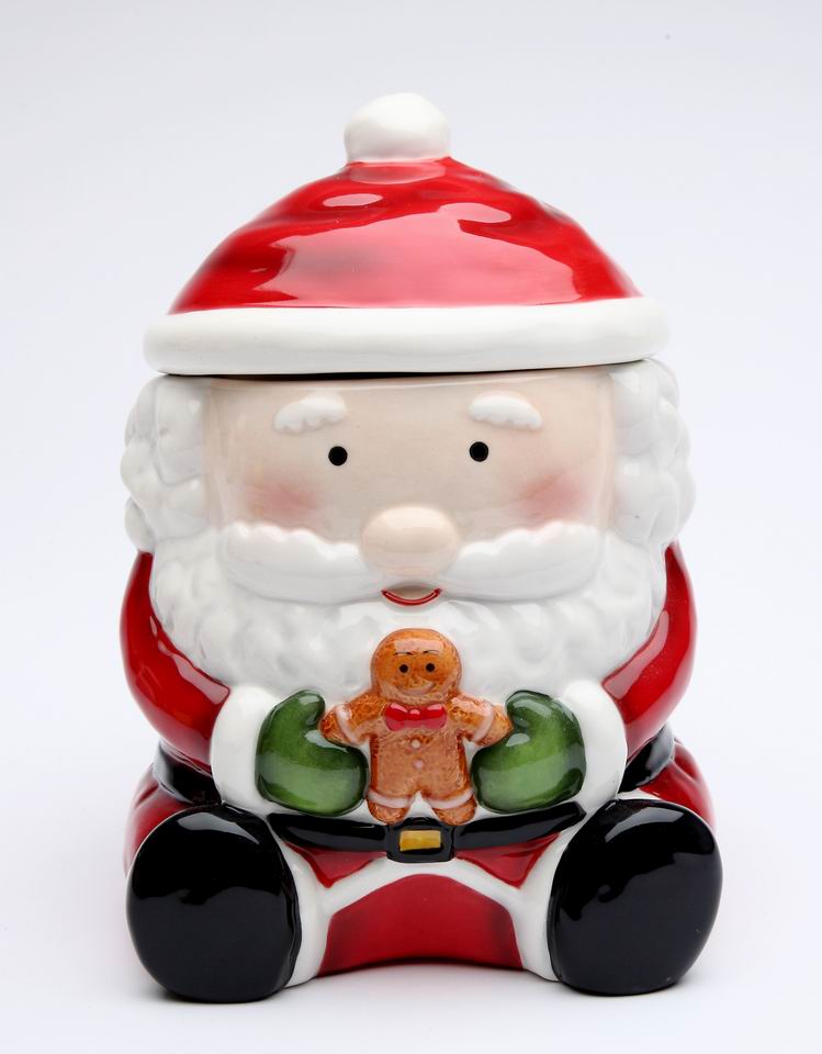 Ceramic Santa With Gingerbread Man Candy Jar Home Décor Gift for Her Gift for Mom Kitchen Décor Christmas Décor
