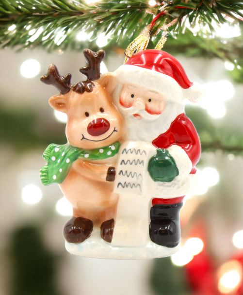 Ceramic Santa With Reindeer Ornament Home Décor Gift for Her Gift for Mom Kitchen Décor Christmas Décor - Holiday