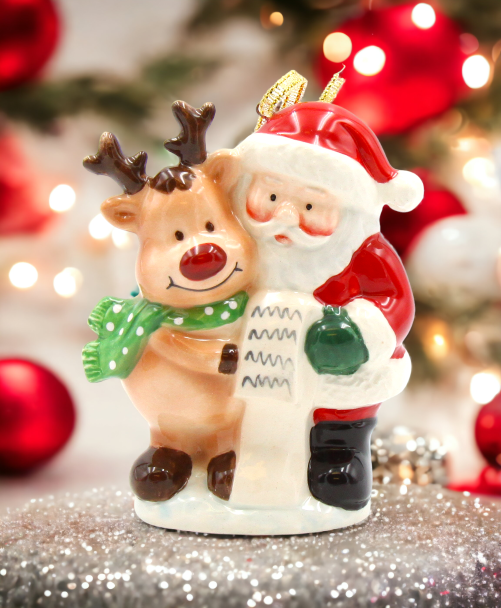 Ceramic Santa With Reindeer Ornament Home Décor Gift for Her Gift for Mom Kitchen Décor Christmas Décor - Holiday
