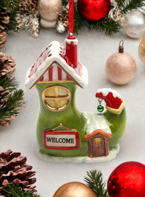 Ceramic Santa’s Village Shoe House Ornament Home Décor Gift for Her Gift for Mom Kitchen Décor Christmas Décor