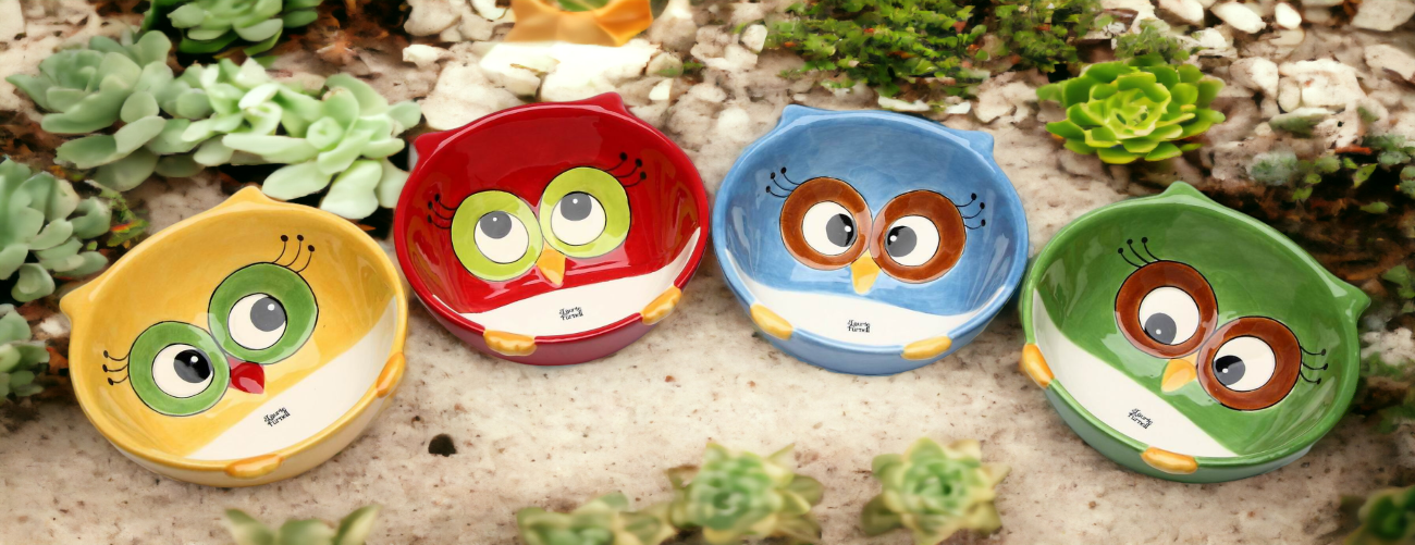 Ceramic Set Of 4 Owl Bowls Home Décor Gift for Her Gift for Mom Kitchen Décor Birdwatcher Gift - Bowls