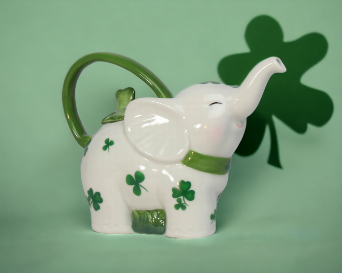 Ceramic Shamrock Design Elephant Teapot Home Décor Gift for Her Gift for Mom Kitchen Décor Irish Saint Patrick’s Day