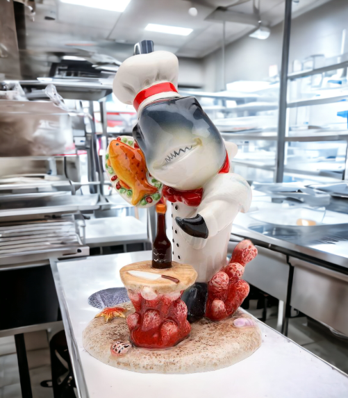 Ceramic Shark Chef Figurine Home Decor Restaurant Decor Kitchen Decor Gift for Chef Gift for Mom Gift for Him - Figurine