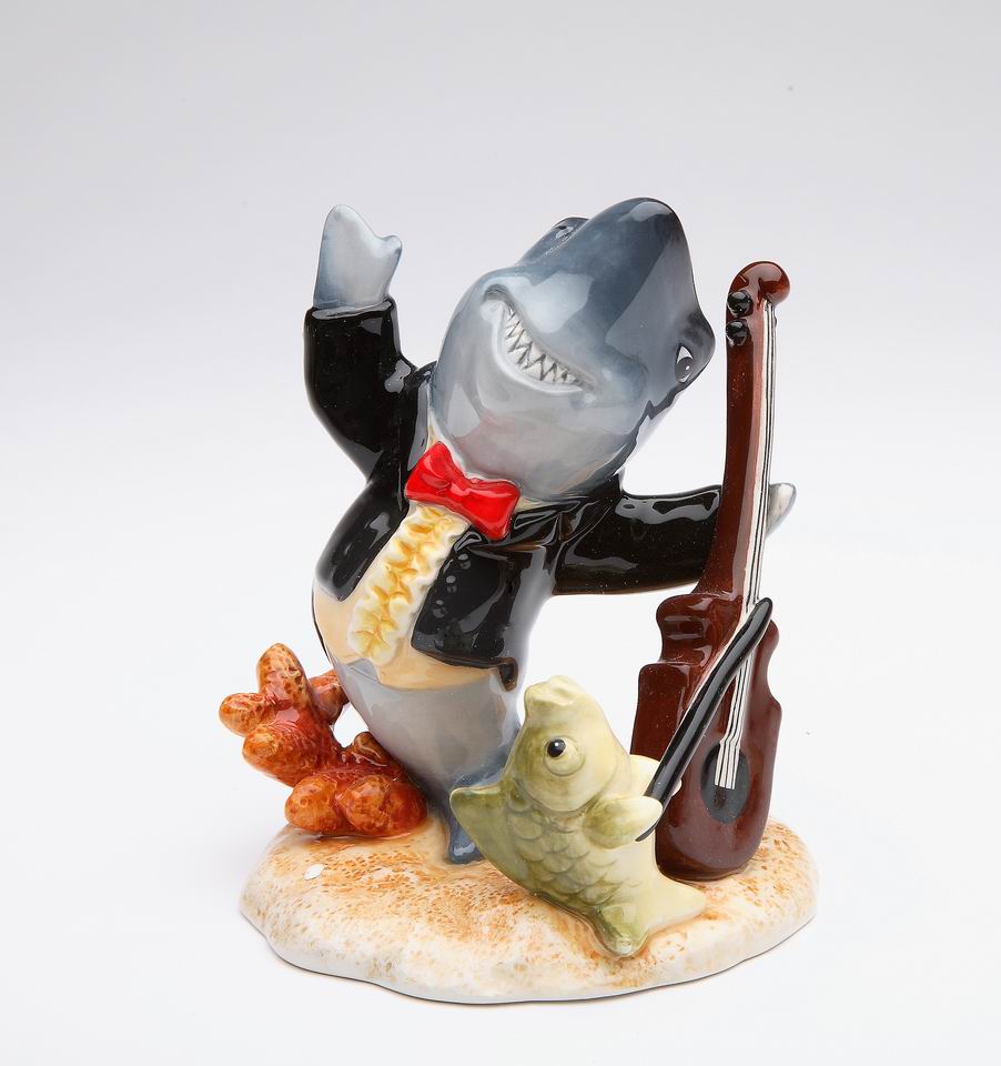 Ceramic Shark Musician Figurine Home Decor Gift for Musician Shark Lover Whimsical Gift Gift for Her Gift for Him