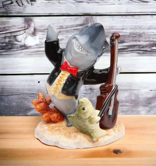 Ceramic Shark Musician Figurine Home Decor Gift for Musician Shark Lover Whimsical Gift Gift for Her Gift for Him