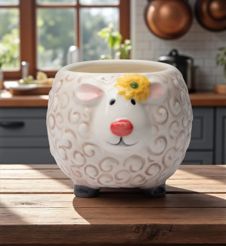 Ceramic Sheep with Sunflower Bowl or Indoor Planter Home Décor Gift for Her Gift for Mom Kitchen Décor Farmhouse Decor
