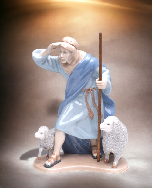 Ceramic Shepherd with Sheep Figurine Religious Décor Religious Gift Church Décor Church Gift Baptism Gift - Figurine