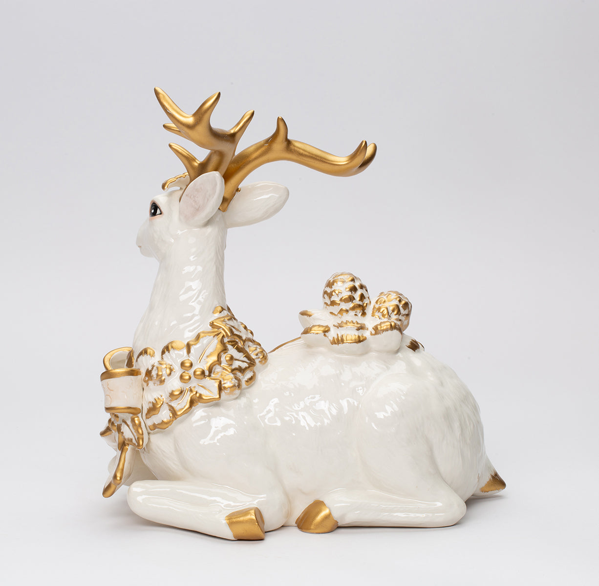 Ceramic Sitting Reindeer With Gold Accent Christmas Decor Gift for Mom - Figurine