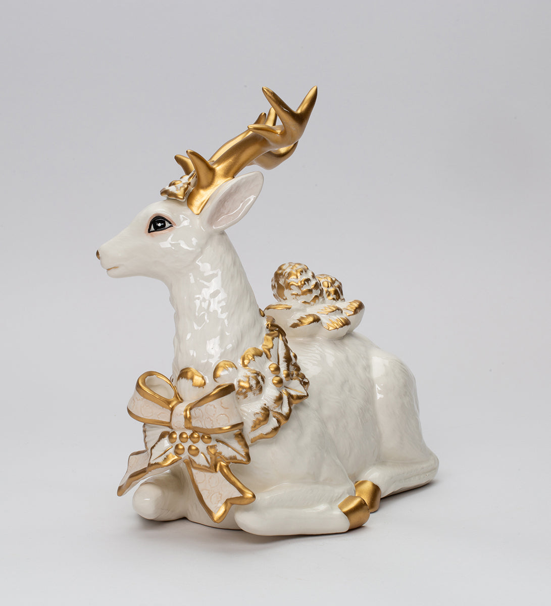 Ceramic Sitting Reindeer With Gold Accent Christmas Decor Gift for Mom - Figurine
