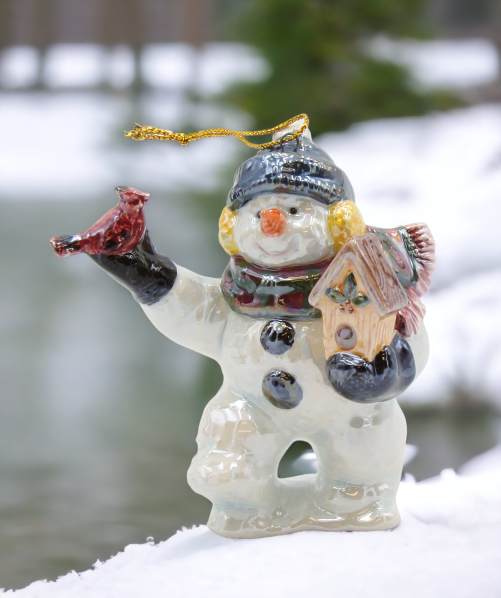 Ceramic Snowman with Bird and Birdhouse Ornament Home Décor Gift for Her Mom Christmas tree Décor - Ornament