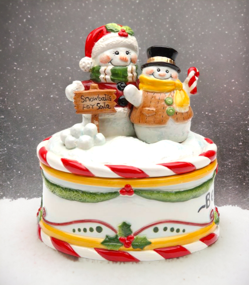 Ceramic Snowmen Selling Snowballs Candy Box Home Décor Gift for Her Gift for Mom Kitchen Décor Christmas Décor - candy