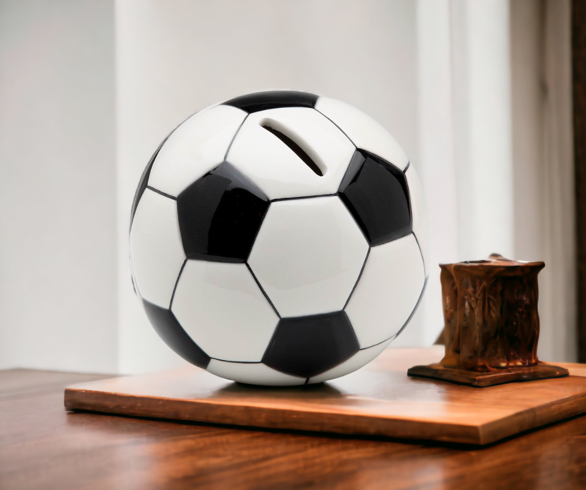 Ceramic Soccer Piggy Bank Home Décor Gift for Him Gift for Dad Gift for Son Kid’s Room Décor Game Room Decor - Piggy