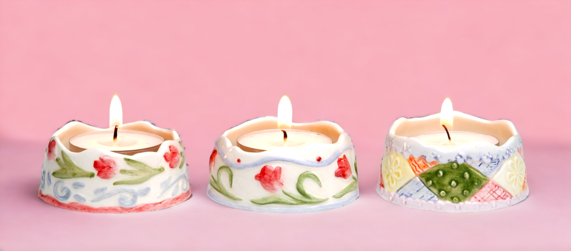 Ceramic Spring Tealight Candle Holders-Set of 3 Home Décor Gift for Her Gift for Mom Kitchen Décor Spring Décor Easter
