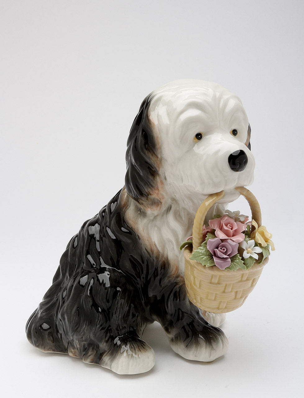 Ceramic St. Bernard Dog with Flower Basket Music Box Home Décor Gift for Her Gift for Mom Kitchen Décor Dog Lover Gift