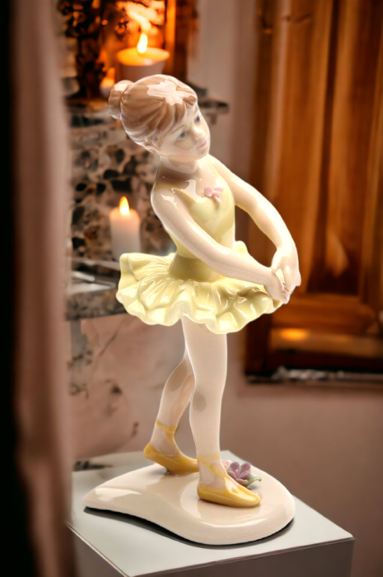 Ceramic Standing Ballerina In Yellow Figurine Home Décor Gift for Her Gift for Daughter Gift for Ballerina Dancer