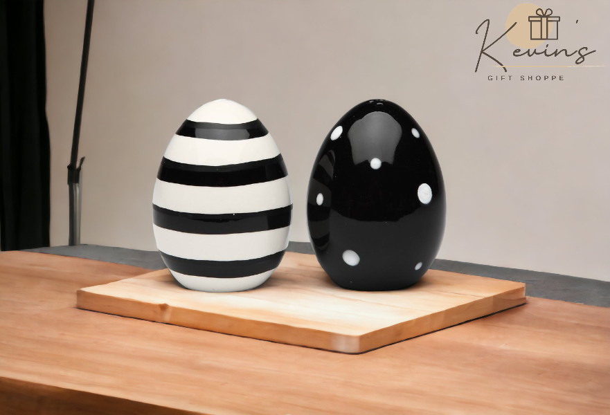 Ceramic Striped and Dotted Black and White Easter Eggs Salt and Pepper Shakers Gift for Her Gift for Mom Kitchen Décor