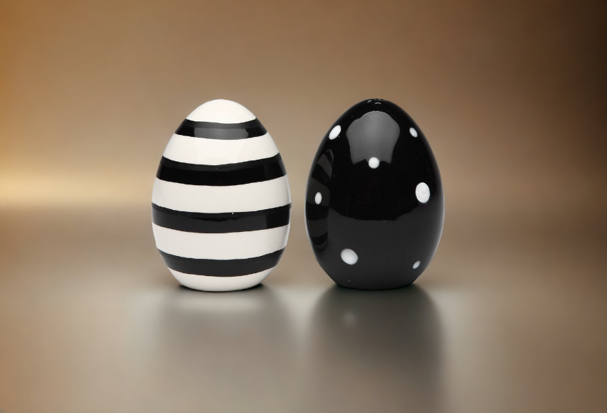 Ceramic Striped and Dotted Black and White Easter Eggs Salt and Pepper Shakers Gift for Her Gift for Mom Kitchen Décor