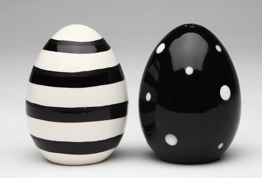 Ceramic Striped and Dotted Black and White Easter Eggs Salt and Pepper Shakers Gift for Her Gift for Mom Kitchen Décor