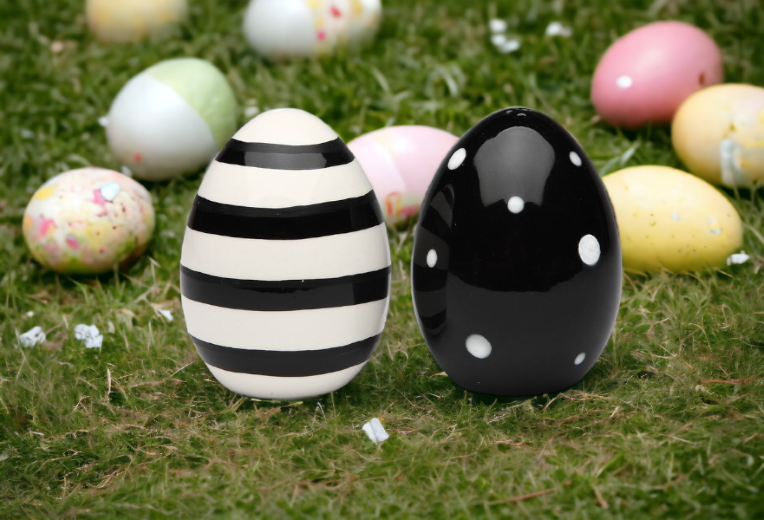 Ceramic Striped and Dotted Black and White Easter Eggs Salt and Pepper Shakers Gift for Her Gift for Mom Kitchen Décor