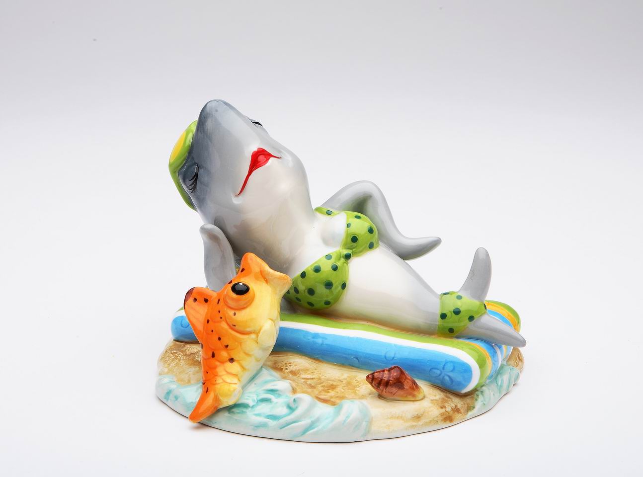 Ceramic Sunbathing Shark on the Beach Figurine Gift for Her Gift for Mom Home Decor Shark Lover Gift Summer Decor