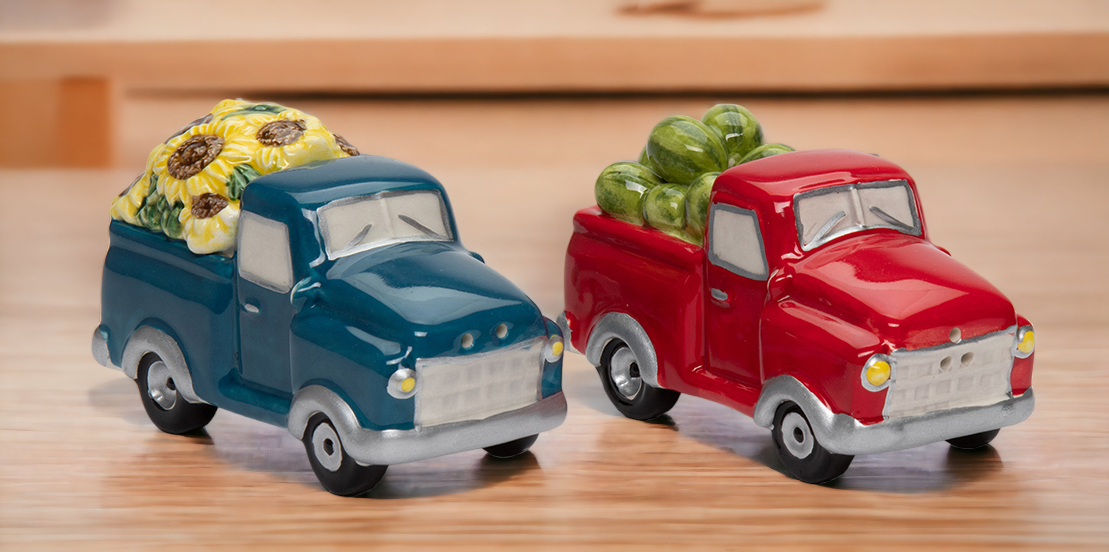 Ceramic Sunflower And Watermelon Truck Salt And Pepper Farmhouse Décor Gift for Her Gift for Mom Kitchen Décor Summer
