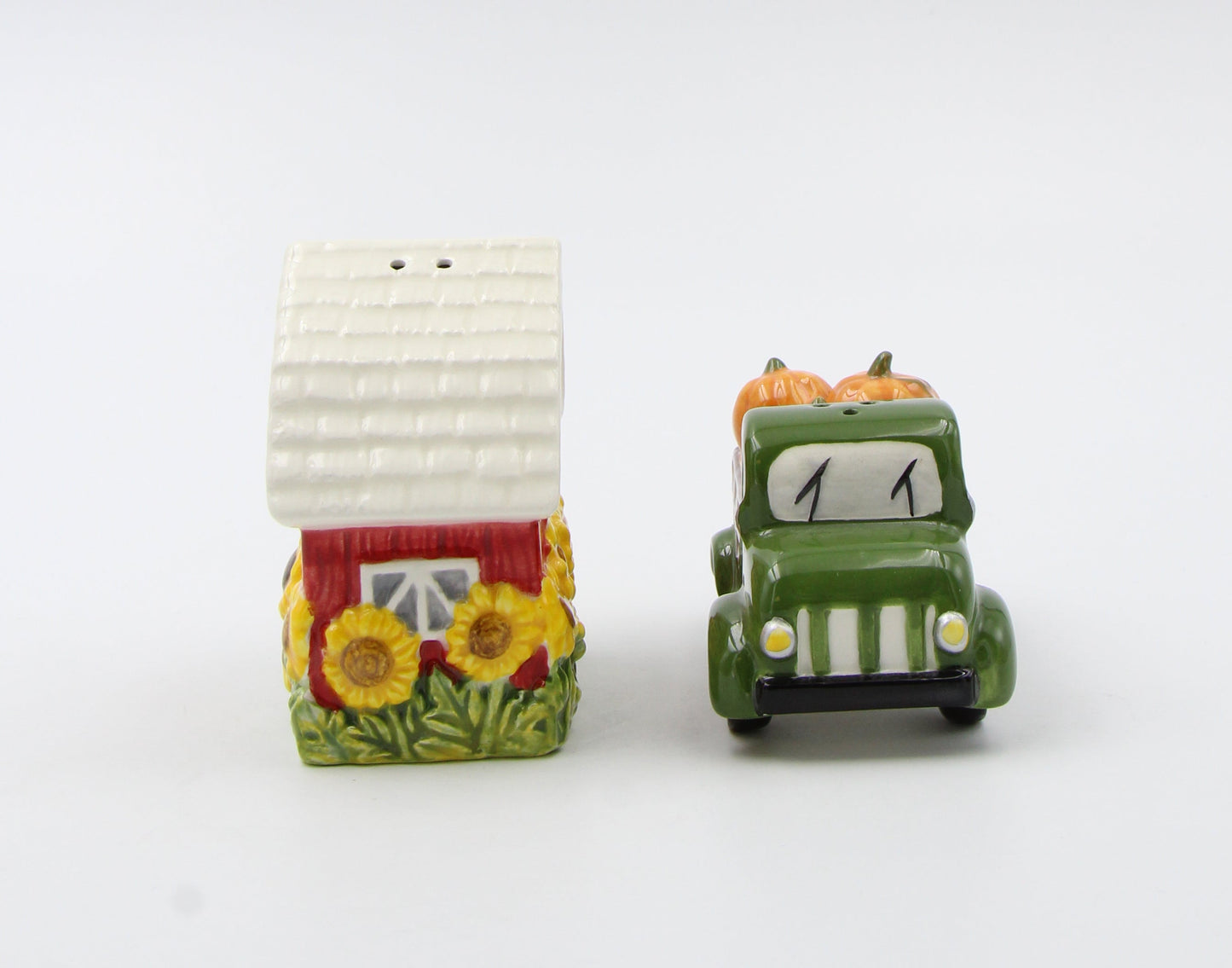 Ceramic Sunflower Barn and Red Pickup Truck With Pumpkins Salt and Pepper Shakers Gift for Her or Mom Fall Décor