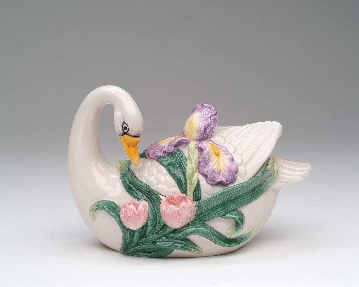 Ceramic Swan Bird with Flowers Accessory Box Vintage Decor Vanity Decor Gift for Her Gift for Mom - jewelry box