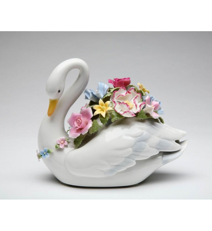 Ceramic Swan with Flowers Music Box Playing ’Swan Lake’ Gift for Her Gift for Mom Wedding Gift Anniversary Gift - Music