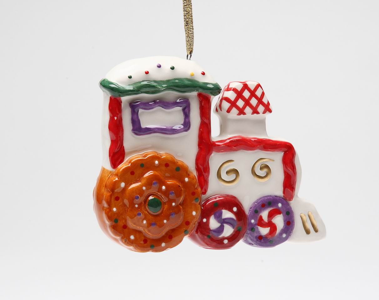 Ceramic Sweet Holiday Ornaments Set Of 4 Train Angel Santa & Children Home Décor Gift for Her Gift for Mom Christmas