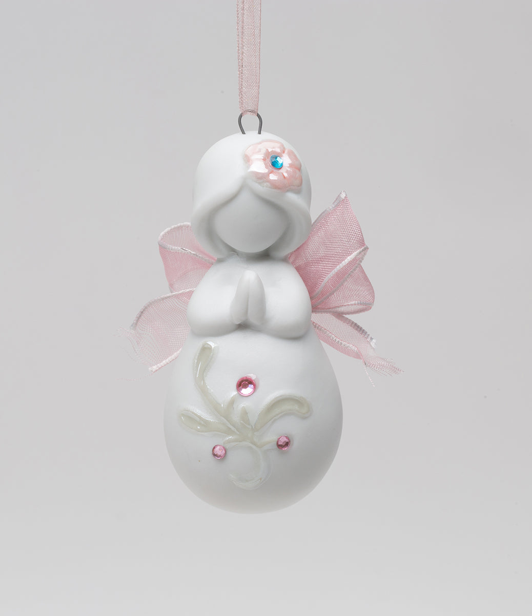 Ceramic Sweet Little Prayer Angel with Ribbon Wings Ornament Home Décor Religious Décor Religious Gift Church Décor