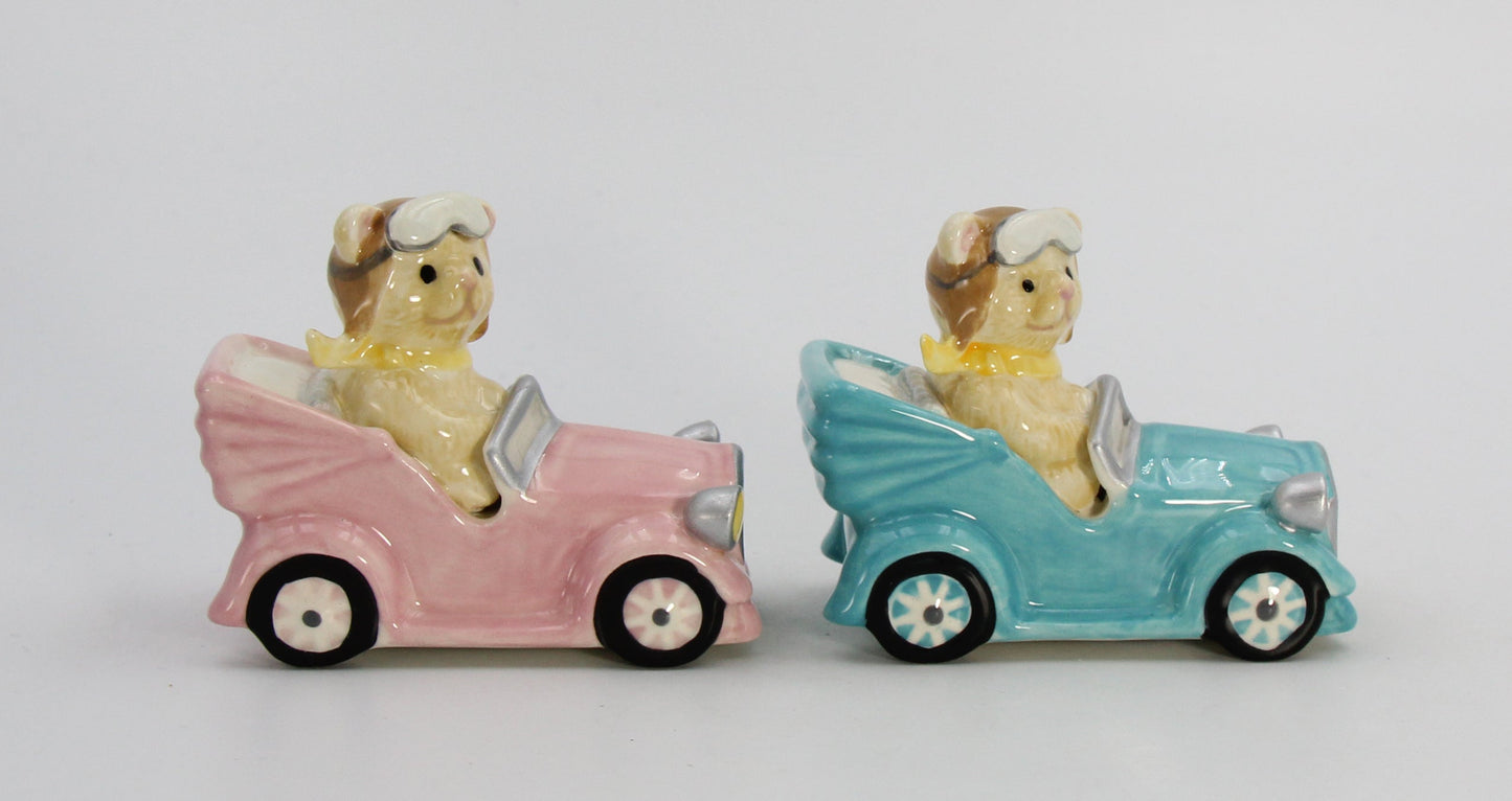 Ceramic Teddy Bear Couple Driving Car Salt and Pepper Shakers Home Décor Gift for Her Gift for Mom Kitchen Décor - Salt