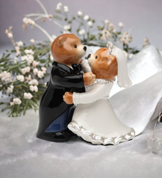 Ceramic Teddy Bear Couple Salt & Pepper Shakers Wedding Décor or Gift Wedding Favor Anniversary Décor or Gift Home
