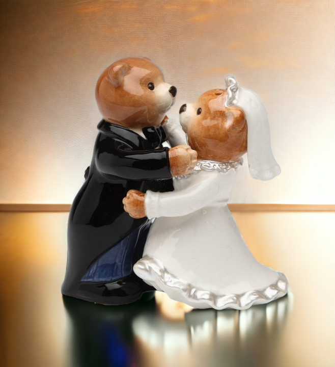 Ceramic Teddy Bear Couple Salt & Pepper Shakers Wedding Décor or Gift Wedding Favor Anniversary Décor or Gift Home