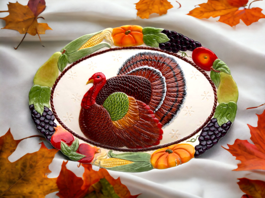 Ceramic Thanksgiving Turkey Platter Home Décor Gift for Her Gift for Mom Kitchen Décor Fall Décor Thanksgiving Décor