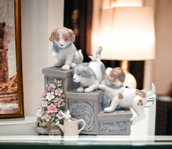 Ceramic Three Puppies On Garden Steps Music Box Home Décor Gift for Her Gift for Mom Kitchen Décor Dog Lover Gift Pet