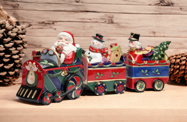 Ceramic Train Set Canisters with Santa Frosty and The Nutcracker Home Décor Gift for Her Gift for Mom Kitchen Décor