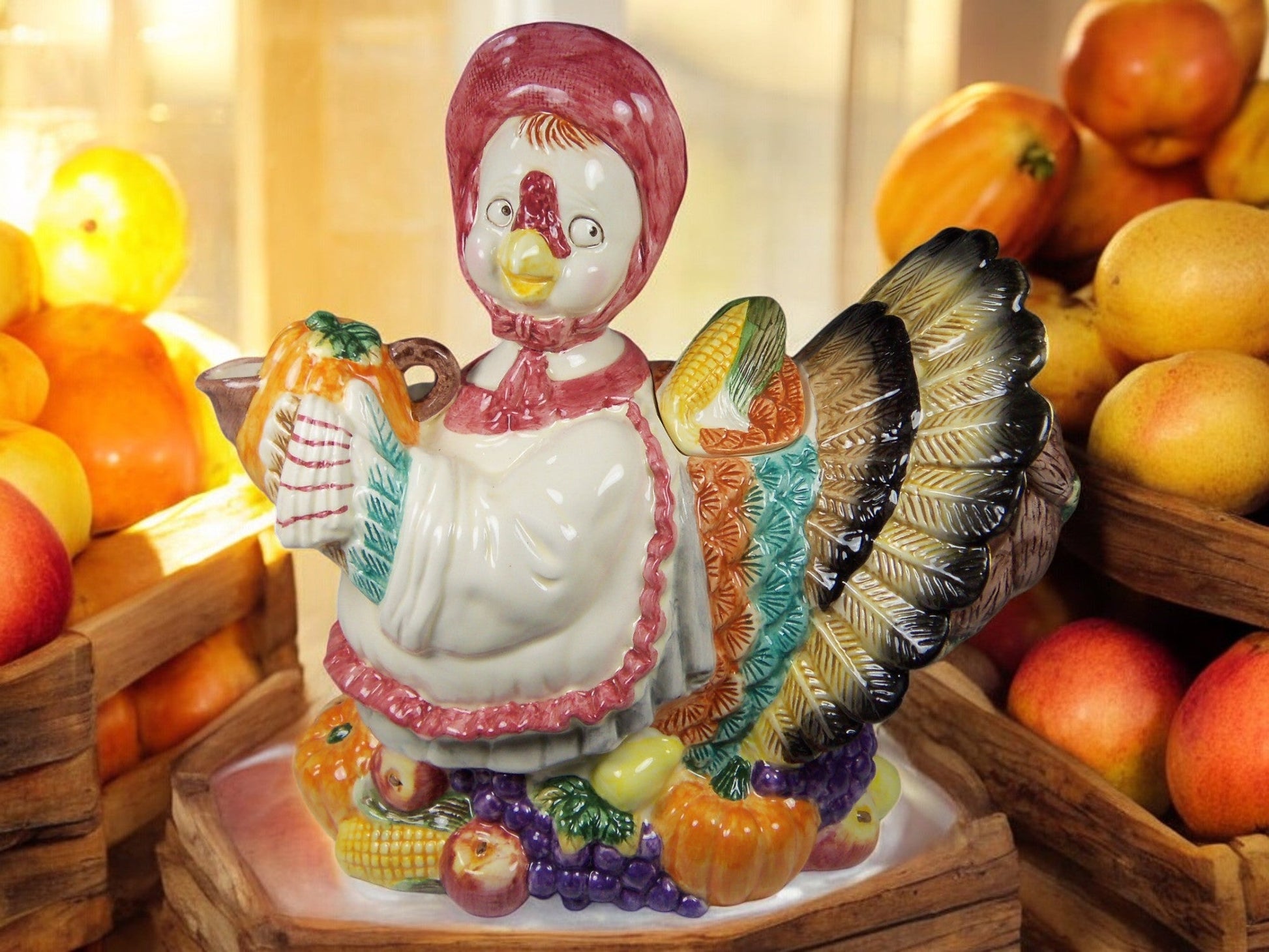 Ceramic Turkey Teapot Fall Decor Holiday Decor Farmhouse Kitchen Decor Gift for Her Gift for Mom - teapot