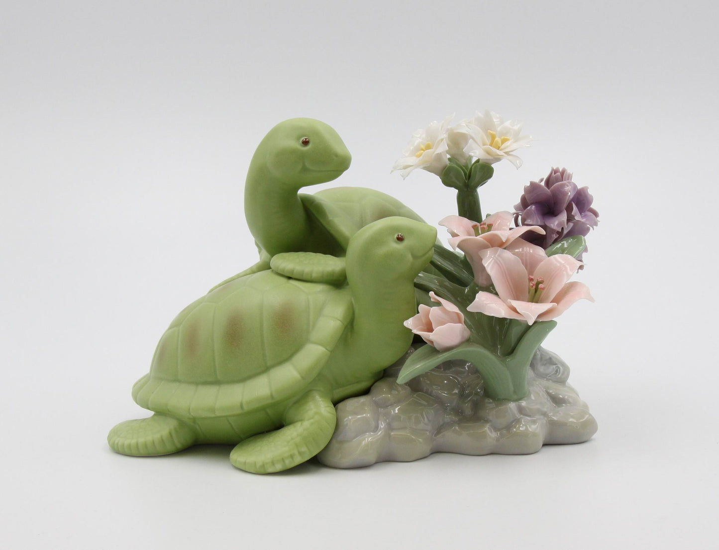 Ceramic Turtles with Flowers Figurine Home Decor Gift for Her Gift for Mom - Figurine
