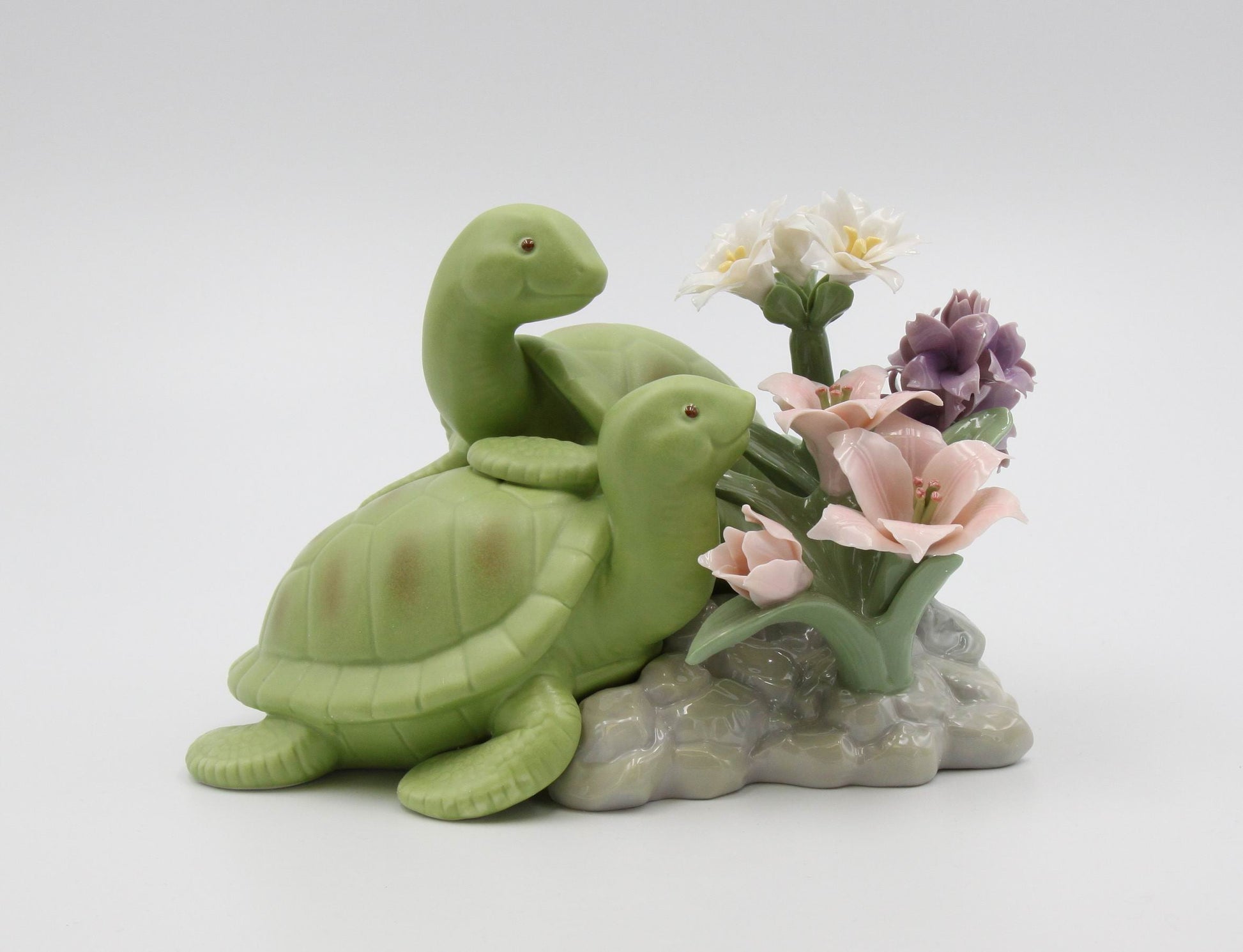 Ceramic Turtles with Flowers Figurine Home Decor Gift for Her Gift for Mom - Figurine
