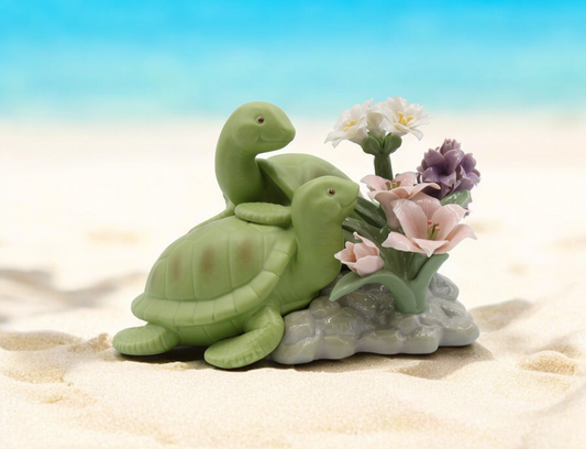 Ceramic Turtles with Flowers Figurine Home Decor Gift for Her Gift for Mom - Figurine