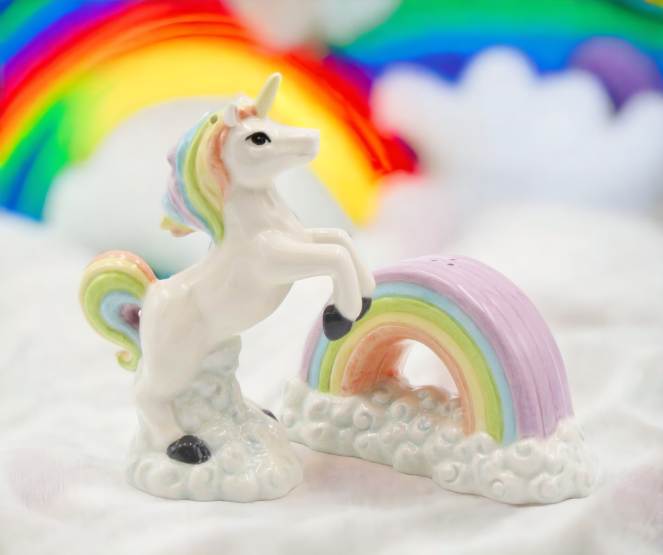 Ceramic Unicorn Jumping Over the Rainbow Salt and Pepper Shakers Home Décor Gift for Her Gift for Daughter Kitchen