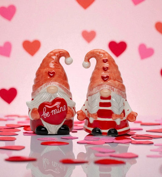 Ceramic Valentine Red Gnome Salt and Pepper Shakers Fairy Garden Decor Kitchen Decor Valentines Decor Gnome Collector