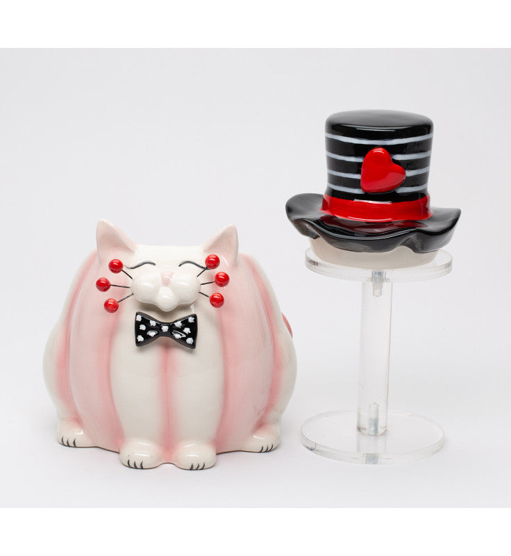 Ceramic Valentine Themed Whiskered Cat Chocolate Candy Jar Gift for Her Gift for Mom Valentine’s Day Décor Romantic
