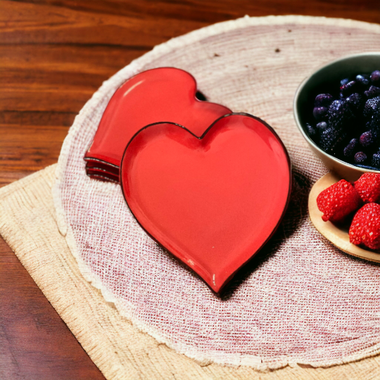 Ceramic Valentine’s Day Decor Red Heart-Shaped Plates Set of 4 Wedding Décor Wedding Gift Wedding Favor Anniversary