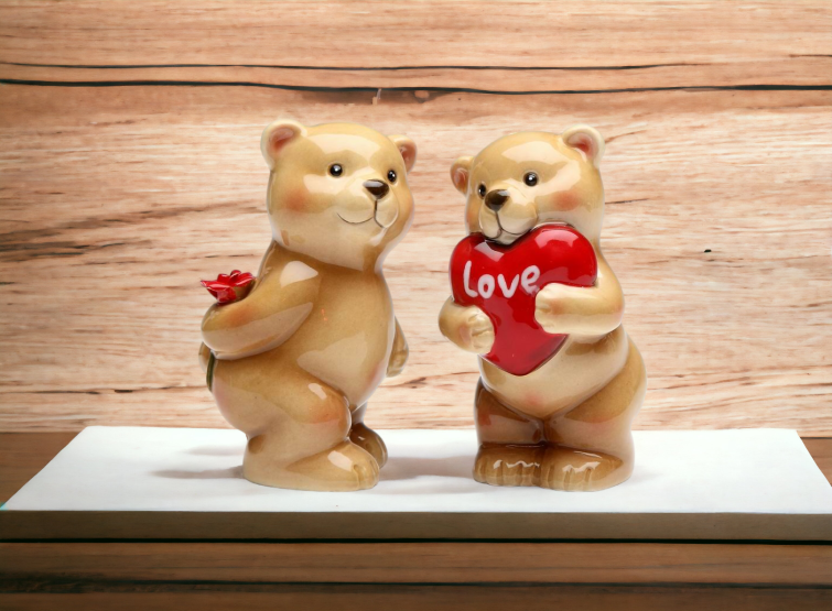 Ceramic Valentines Day Teddy Bear Salt and Pepper Shakers Home Décor Gift for Her Kitchen Décor Wedding Décor or Gift