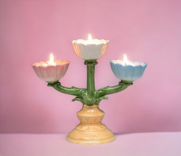 Ceramic Victorian Daisy Flowers Tealight Candelabra (Candles NOT Included) Home Décor Gift for Her Gift for Mom Kitchen