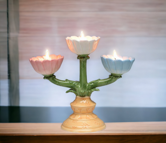 Ceramic Victorian Daisy Flowers Tealight Candelabra (Candles NOT Included) Home Décor Gift for Her Gift for Mom Kitchen